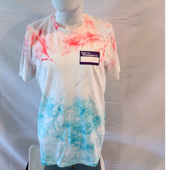 Abercrombie & Fitch Tie Dye "Pronoun is" - T-Shirt Tee Short Sleeve Cotton Blend - Picture 1 of 3